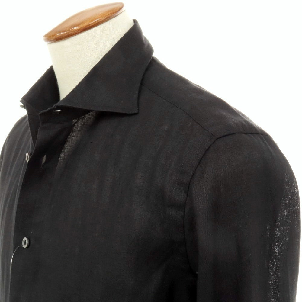 【中古】ボリエッロ BORRIELLO リネン ワイドカラー カジュアルシャツ ブラック【サイズ39】【 状態ランクA 】【 メンズ 】