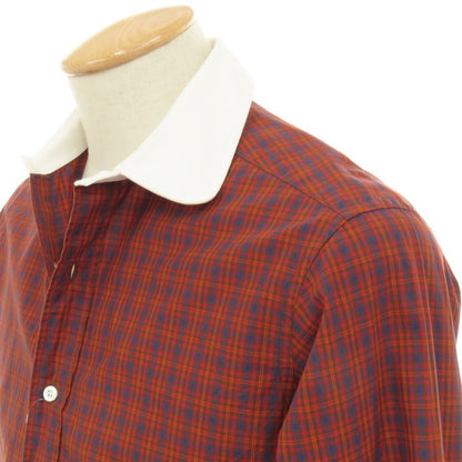 【中古】インターナショナルギャラリービームス International Gallery BEAMS コットン チェック ラウンドカラー カジュアルシャツ レッド系【サイズ38】【 状態ランクB 】【 メンズ 】