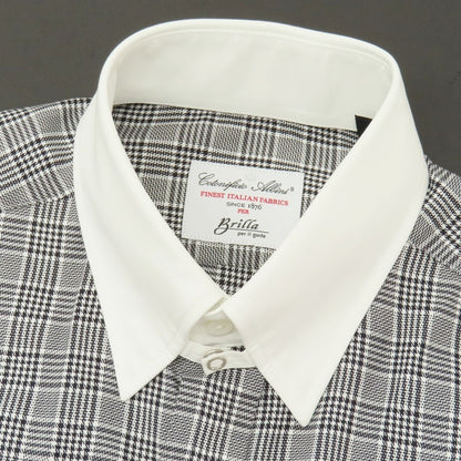 【中古】ブリッラ ペル イル グスト Brilla per il gusto コットン グレンチェック クレリック タブカラー ドレスシャツ ブラックxホワイト【サイズ37】【 状態ランクA 】【 メンズ 】