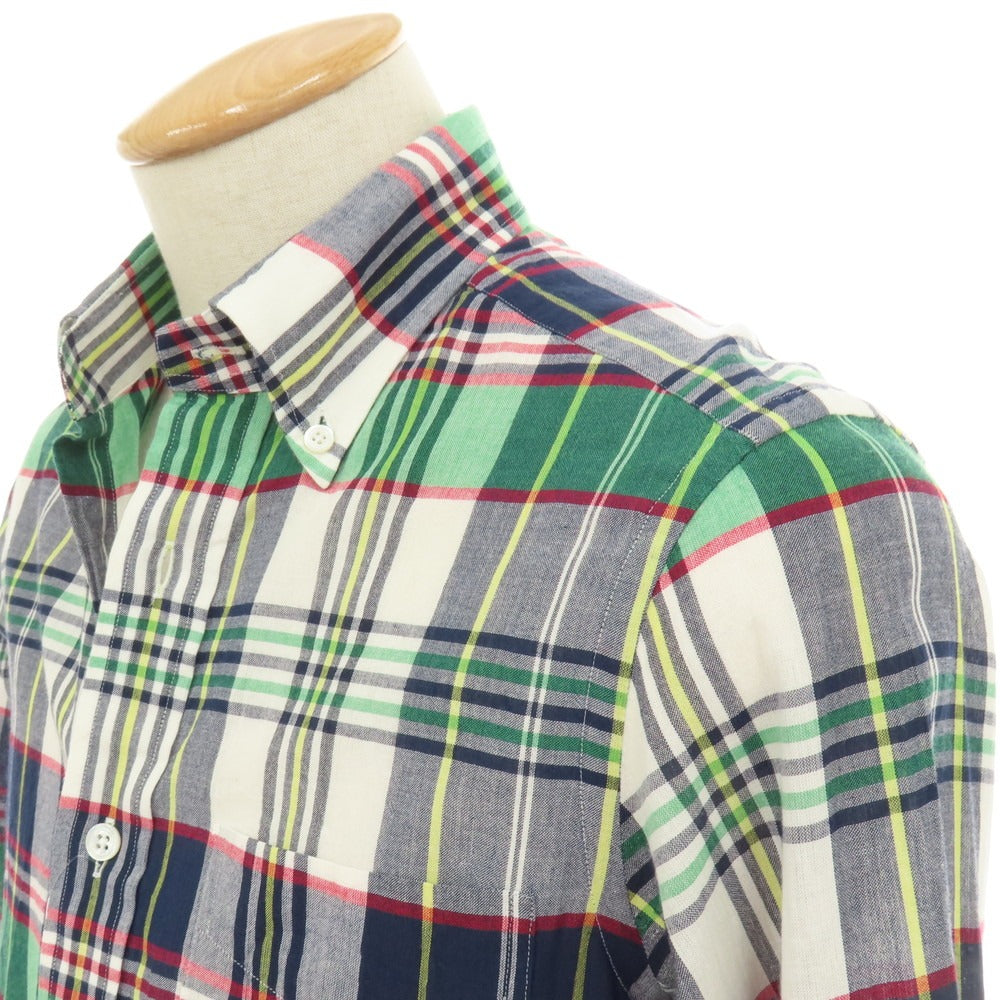 【中古】ビームスエフ BEAMS F コットン マドラスチェック ボタンダウン カジュアルシャツ グリーンxネイビー【サイズ38】【 状態ランクA 】【 メンズ 】