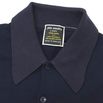 【中古】ジョンスメドレー JOHN SMEDLEY SHIPS別注 ハイゲージ ピュアウール×シーアイランドコットン 長袖 ポロニット ネイビー【サイズS】【 状態ランクB 】【 メンズ 】