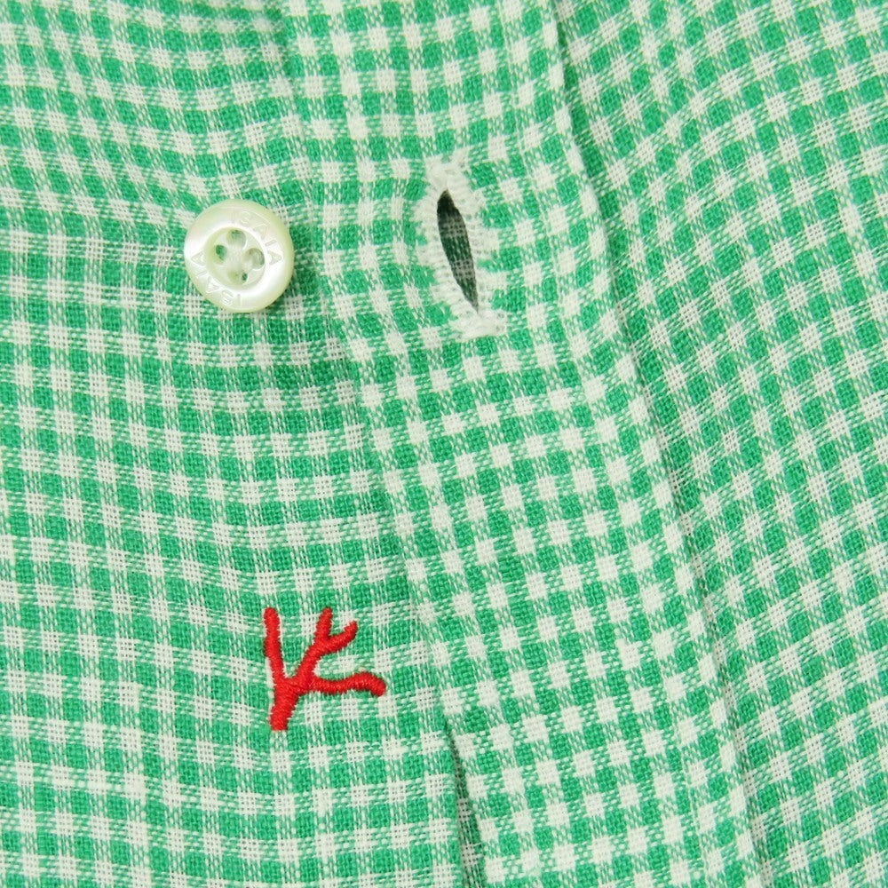 【中古】イザイア ISAIA リネン ギンガムチェック ワイドカラー カジュアルシャツ グリーンxホワイト【サイズ39】【 状態ランクC 】【 メンズ 】