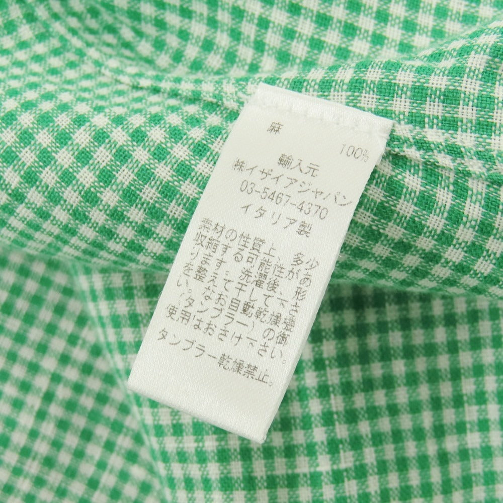【中古】イザイア ISAIA リネン ギンガムチェック ワイドカラー カジュアルシャツ グリーンxホワイト【サイズ39】【 状態ランクC 】【 メンズ 】