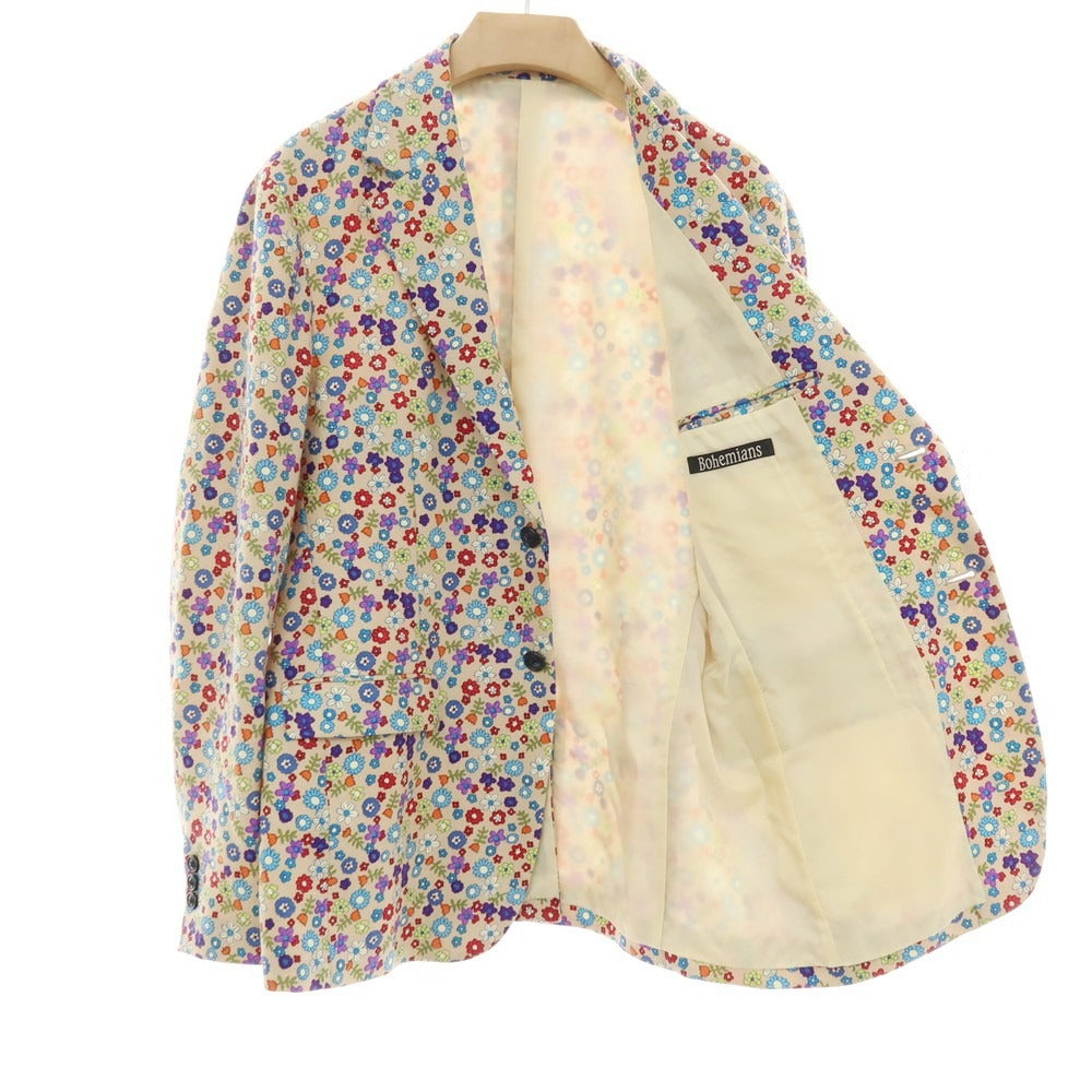 【中古】ボヘミアンズ BOHEMIANS ウールナイロン フラワー 花柄 プリント 2B カジュアルジャケット ベージュxマルチカラー【サイズXL】【 状態ランクA 】【 メンズ 】