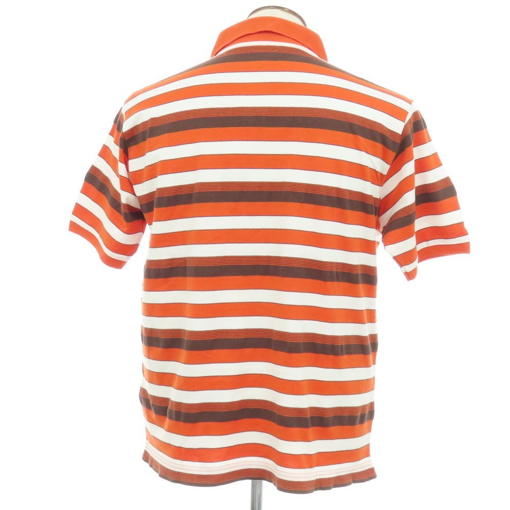 【中古】ビームスプラス BEAMS PLUS コットン ボーダー 半袖ポロシャツ オレンジxブラウン【サイズL】【 状態ランクB 】【 メンズ 】