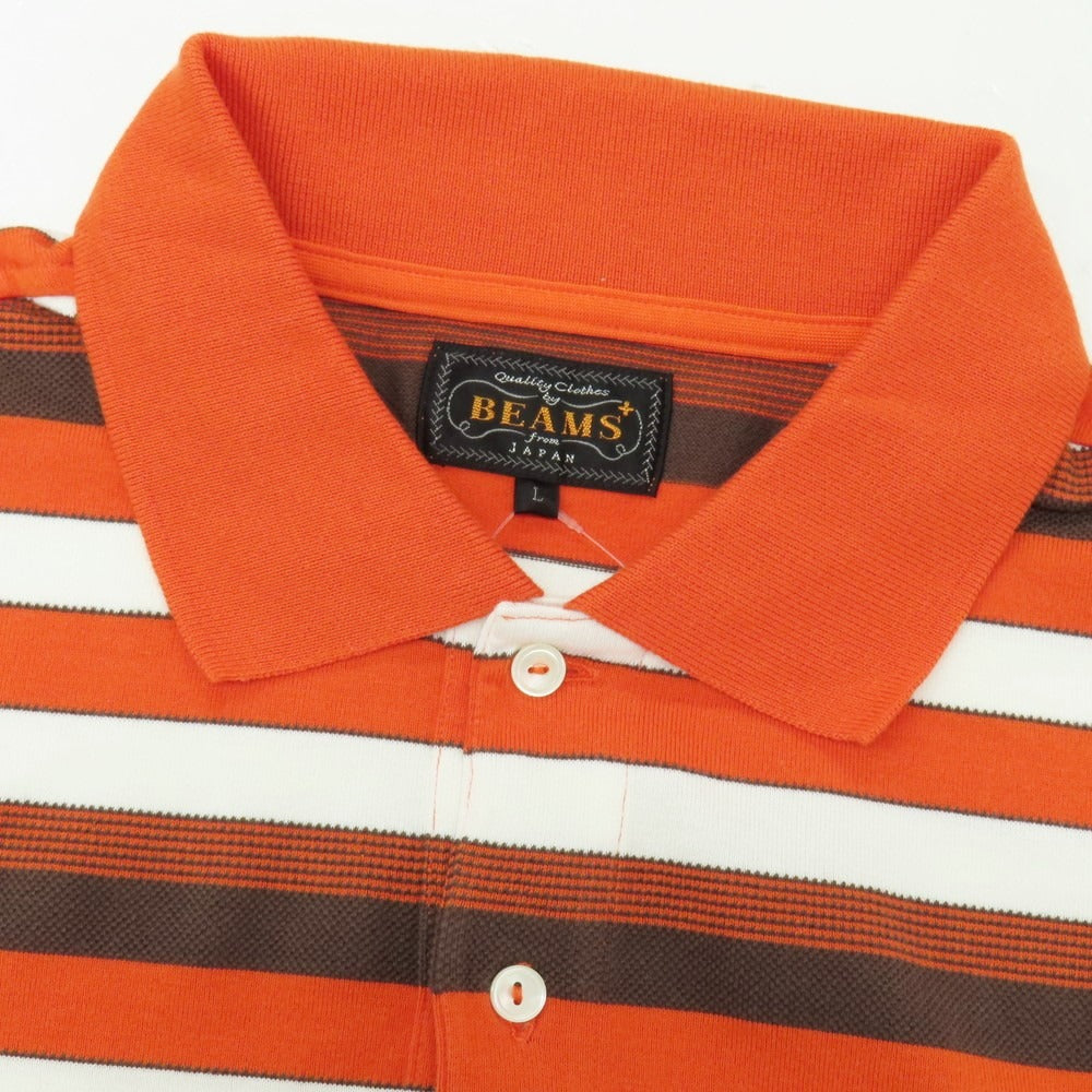 【中古】ビームスプラス BEAMS PLUS コットン ボーダー 半袖ポロシャツ オレンジxブラウン【サイズL】【 状態ランクB 】【 メンズ 】