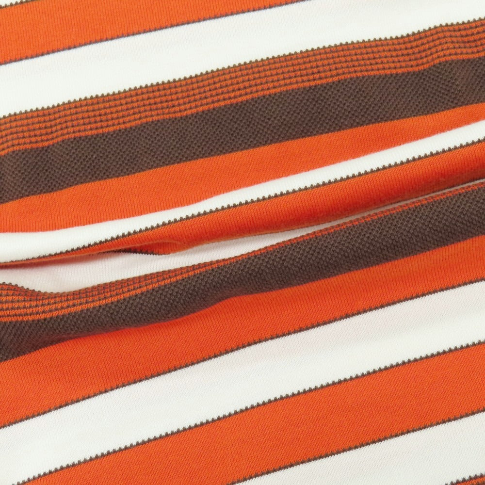 【中古】ビームスプラス BEAMS PLUS コットン ボーダー 半袖ポロシャツ オレンジxブラウン【サイズL】【 状態ランクB 】【 メンズ 】