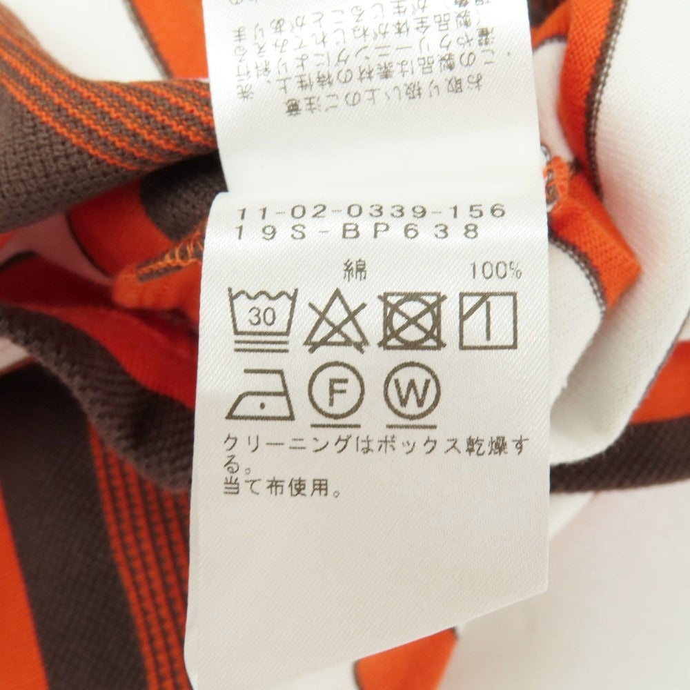 【中古】ビームスプラス BEAMS PLUS コットン ボーダー 半袖ポロシャツ オレンジxブラウン【サイズL】【 状態ランクB 】【 メンズ 】