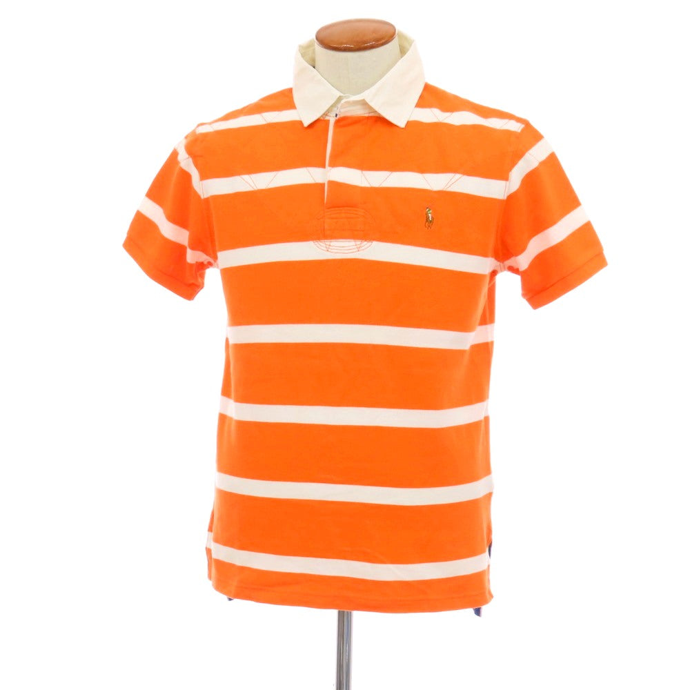 【中古】ポロ ラルフローレン Polo Ralph Lauren コットン 鹿の子 ボーダー 半袖ポロシャツ オレンジxホワイト【サイズM】【 状態ランクB 】【 メンズ 】