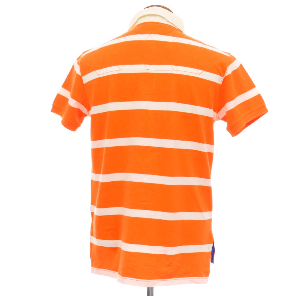 【中古】ポロ ラルフローレン Polo Ralph Lauren コットン 鹿の子 ボーダー 半袖ポロシャツ オレンジxホワイト【サイズM】【 状態ランクB 】【 メンズ 】