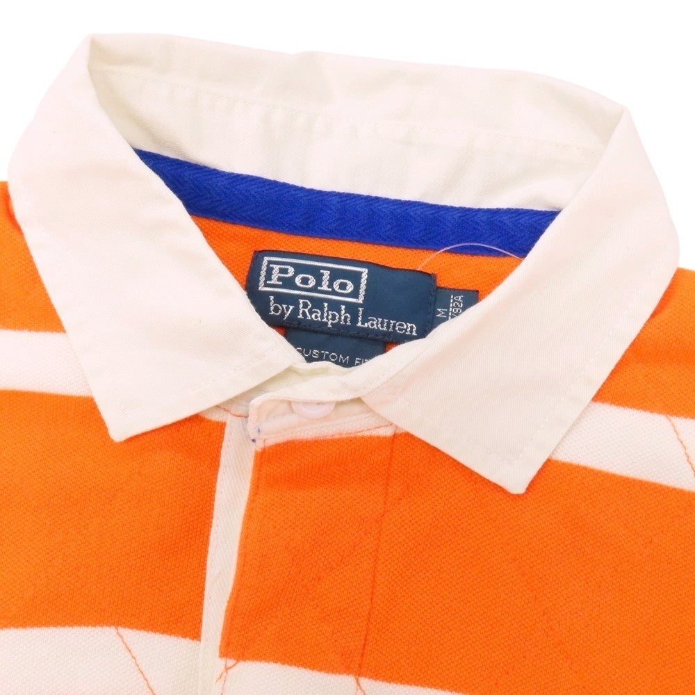 【中古】ポロ ラルフローレン Polo Ralph Lauren コットン 鹿の子 ボーダー 半袖ポロシャツ オレンジxホワイト【サイズM】【 状態ランクB 】【 メンズ 】