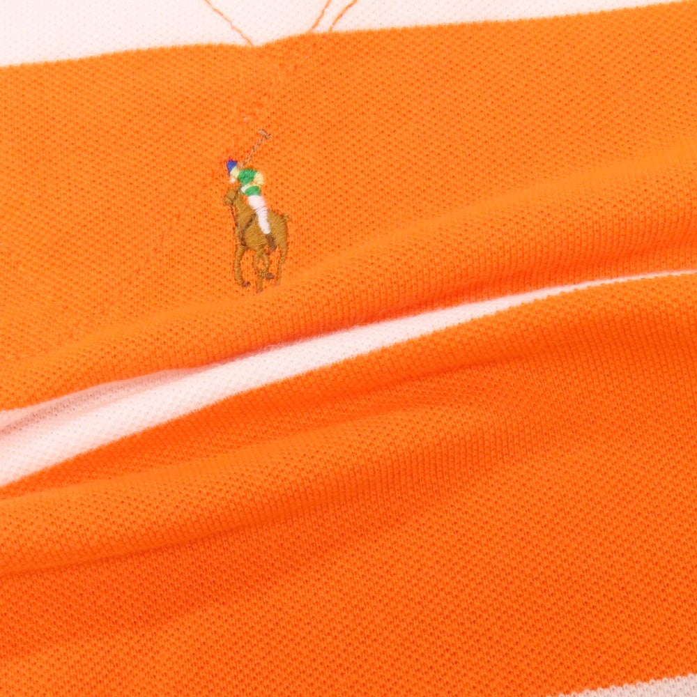 【中古】ポロ ラルフローレン Polo Ralph Lauren コットン 鹿の子 ボーダー 半袖ポロシャツ オレンジxホワイト【サイズM】【 状態ランクB 】【 メンズ 】