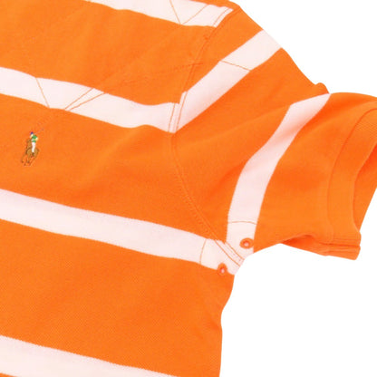【中古】ポロ ラルフローレン Polo Ralph Lauren コットン 鹿の子 ボーダー 半袖ポロシャツ オレンジxホワイト【サイズM】【 状態ランクB 】【 メンズ 】