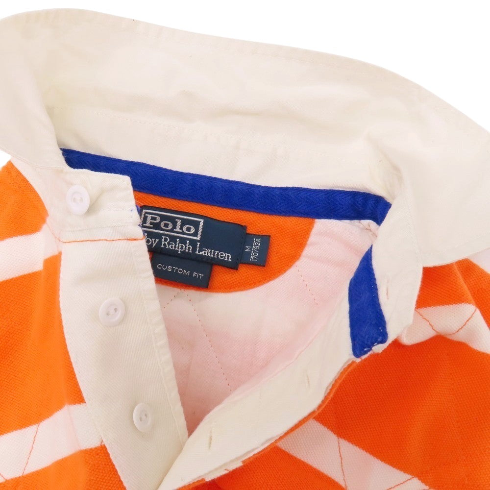 【中古】ポロ ラルフローレン Polo Ralph Lauren コットン 鹿の子 ボーダー 半袖ポロシャツ オレンジxホワイト【サイズM】【 状態ランクB 】【 メンズ 】