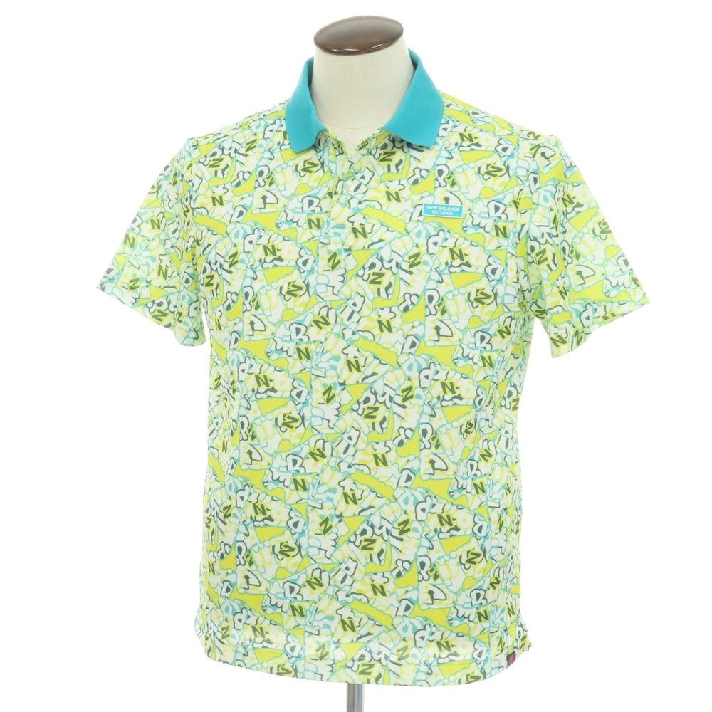 【中古】ニューバランス NEW BALANCE golf ポリエステル 総柄プリント 半袖ポロシャツ イエロー系【サイズ6】【 状態ランクA 】【 メンズ 】