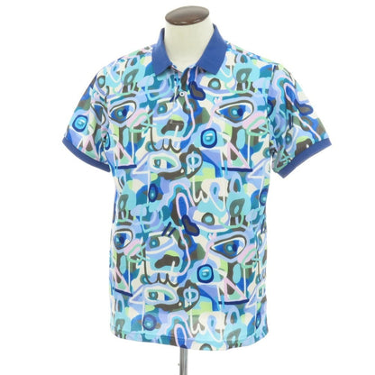 【中古】マンシンングウェア Munsingwear ストレッチ ポリエステル 総柄プリント 半袖ポロシャツ ブルー系【サイズLL】【 状態ランクA 】【 メンズ 】