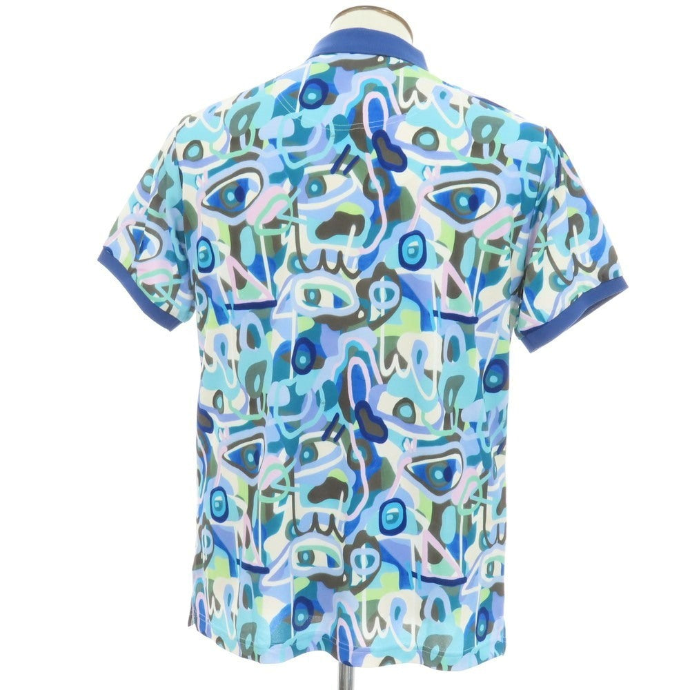 【中古】マンシンングウェア Munsingwear ストレッチ ポリエステル 総柄プリント 半袖ポロシャツ ブルー系【サイズLL】【 状態ランクA 】【 メンズ 】