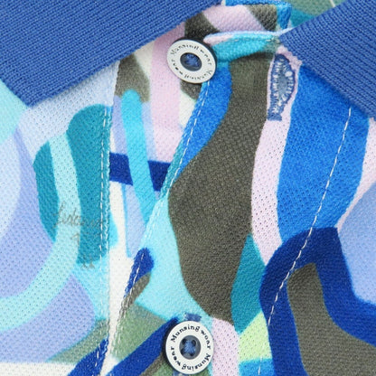 【中古】マンシンングウェア Munsingwear ストレッチ ポリエステル 総柄プリント 半袖ポロシャツ ブルー系【サイズLL】【 状態ランクA 】【 メンズ 】