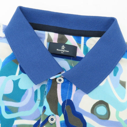 【中古】マンシンングウェア Munsingwear ストレッチ ポリエステル 総柄プリント 半袖ポロシャツ ブルー系【サイズLL】【 状態ランクA 】【 メンズ 】