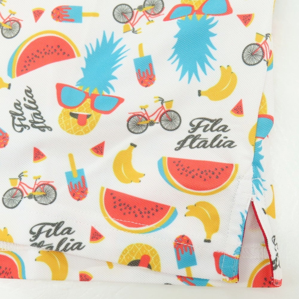 【中古】フィラ FILA GOLF ポリエステル 総柄プリント ボタンダウン 半袖ポロシャツ ホワイトxマルチカラー【サイズLL】【 状態ランクA 】【 メンズ 】