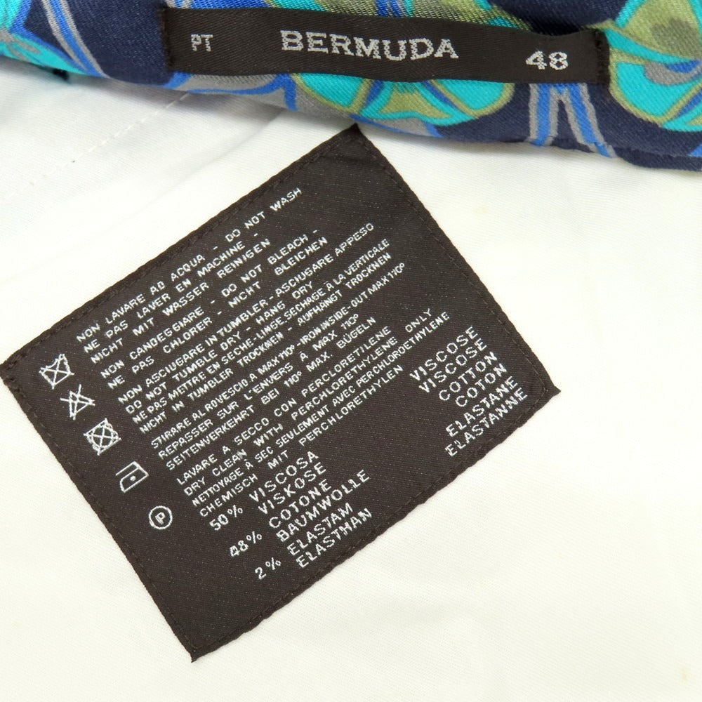【中古】ピーティーゼロウーノ バミューダ PT01 BERMUDA ストレッチ レーヨンコットン ボタニカル プリント ショートパンツ ネイビーxブルー【サイズ48】【 状態ランクB 】【 メンズ 】