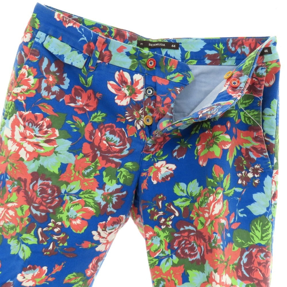 【中古】ピーティーゼロウーノ バミューダ PT01 BERMUDA コットン ボタニカル プリント ショートパンツ ブルーxコーラルピンク【サイズ44】【 状態ランクC 】【 メンズ 】