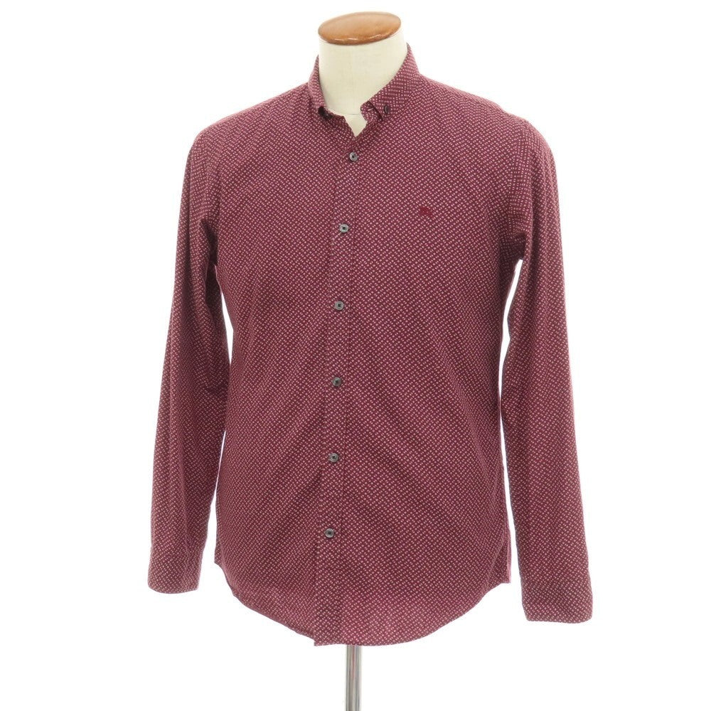 【中古】バーバリーブラックレーベル BURBERRY BLACK LABEL コットン 総柄プリント ショートボタンダウンカラー カジュアルシャツ バーガンディ【サイズ2】【 状態ランクC 】【 メンズ 】