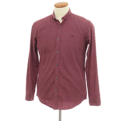 【中古】バーバリーブラックレーベル BURBERRY BLACK LABEL コットン 総柄プリント ショートボタンダウンカラー カジュアルシャツ バーガンディ【サイズ2】【 状態ランクC 】【 メンズ 】