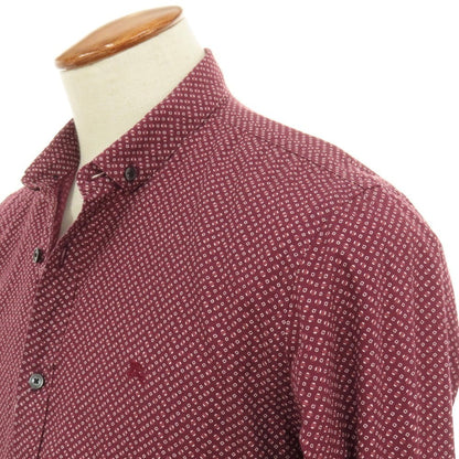 【中古】バーバリーブラックレーベル BURBERRY BLACK LABEL コットン 総柄プリント ショートボタンダウンカラー カジュアルシャツ バーガンディ【サイズ2】【 状態ランクC 】【 メンズ 】