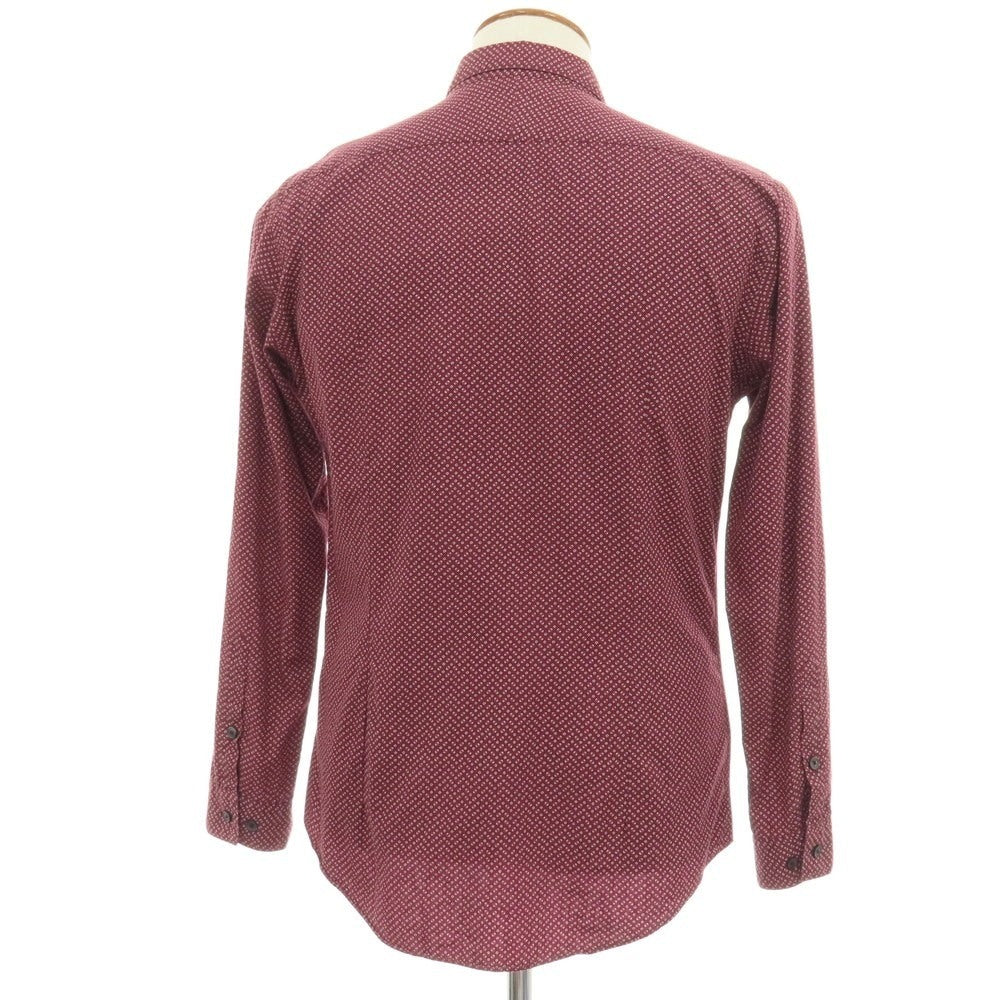 【中古】バーバリーブラックレーベル BURBERRY BLACK LABEL コットン 総柄プリント ショートボタンダウンカラー カジュアルシャツ バーガンディ【サイズ2】【 状態ランクC 】【 メンズ 】