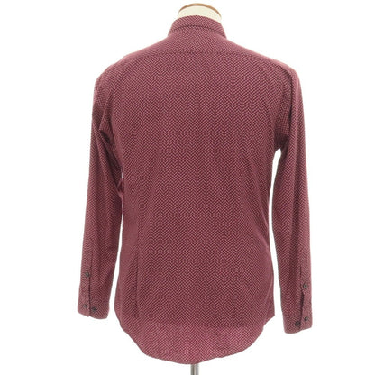 【中古】バーバリーブラックレーベル BURBERRY BLACK LABEL コットン 総柄プリント ショートボタンダウンカラー カジュアルシャツ バーガンディ【サイズ2】【 状態ランクC 】【 メンズ 】