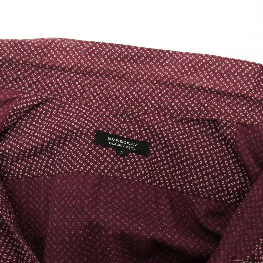 【中古】バーバリーブラックレーベル BURBERRY BLACK LABEL コットン 総柄プリント ショートボタンダウンカラー カジュアルシャツ バーガンディ【サイズ2】【 状態ランクC 】【 メンズ 】