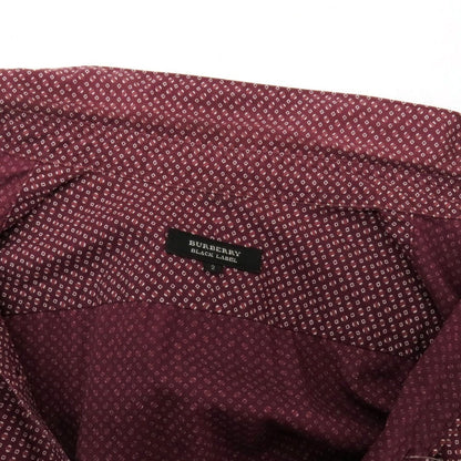 【中古】バーバリーブラックレーベル BURBERRY BLACK LABEL コットン 総柄プリント ショートボタンダウンカラー カジュアルシャツ バーガンディ【サイズ2】【 状態ランクC 】【 メンズ 】