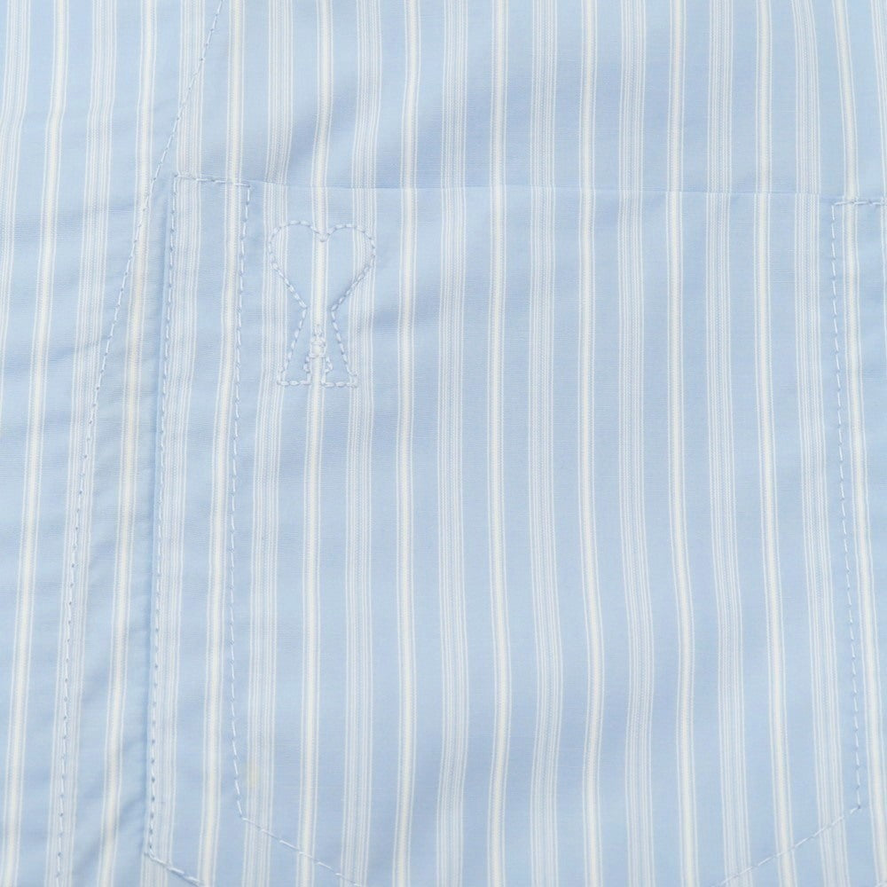 【中古】アミ ami コットン ストライプ ロングポイントカラー ロングシャツ ライトブルーxホワイト【サイズS】【 状態ランクC 】【 ユニセックス 】