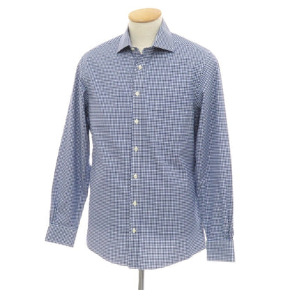【中古】ブルックスブラザーズ Brooks Brothers コットンポリウレタン ギンガムチェック ワイドカラー ドレスシャツ ブルーxホワイト【サイズ15】【 状態ランクB 】【 メンズ 】