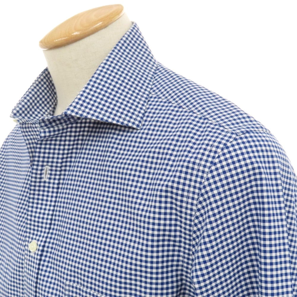 【中古】ブルックスブラザーズ Brooks Brothers コットンポリウレタン ギンガムチェック ワイドカラー ドレスシャツ ブルーxホワイト【サイズ15】【 状態ランクB 】【 メンズ 】