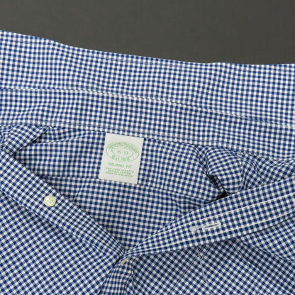 【中古】ブルックスブラザーズ Brooks Brothers コットンポリウレタン ギンガムチェック ワイドカラー ドレスシャツ ブルーxホワイト【サイズ15】【 状態ランクB 】【 メンズ 】
