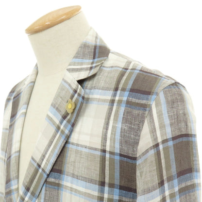 【中古】ラルディーニ LARDINI リネン チェック 2B カジュアルジャケット ホワイトxグレー系【サイズS】【 状態ランクA 】【 メンズ 】