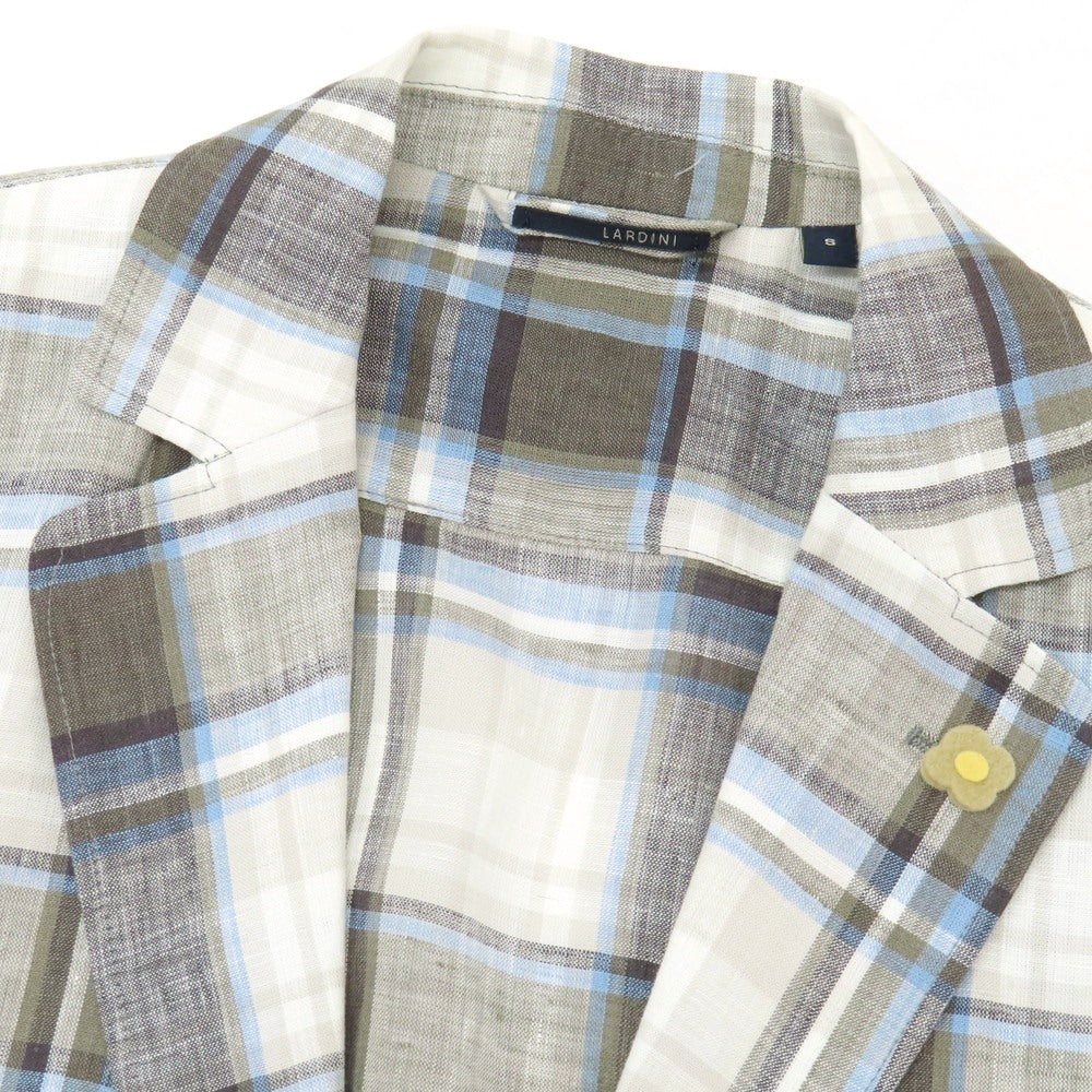 【中古】ラルディーニ LARDINI リネン チェック 2B カジュアルジャケット ホワイトxグレー系【サイズS】【 状態ランクA 】【 メンズ 】