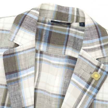 【中古】ラルディーニ LARDINI リネン チェック 2B カジュアルジャケット ホワイトxグレー系【サイズS】【 状態ランクA 】【 メンズ 】