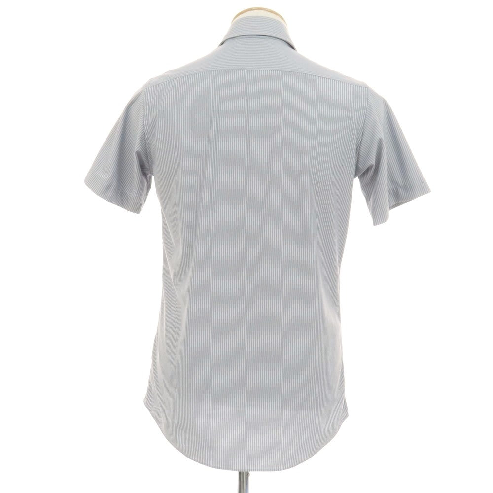 【中古】グリーンレーベルリラクシング green label relaxing ポリエステル ストライプ ホリゾンタルカラー 半袖シャツ グレーxホワイト【サイズS】【 状態ランクB 】【 メンズ 】