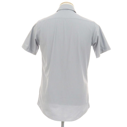 【中古】グリーンレーベルリラクシング green label relaxing ポリエステル ストライプ ホリゾンタルカラー 半袖シャツ グレーxホワイト【サイズS】【 状態ランクB 】【 メンズ 】