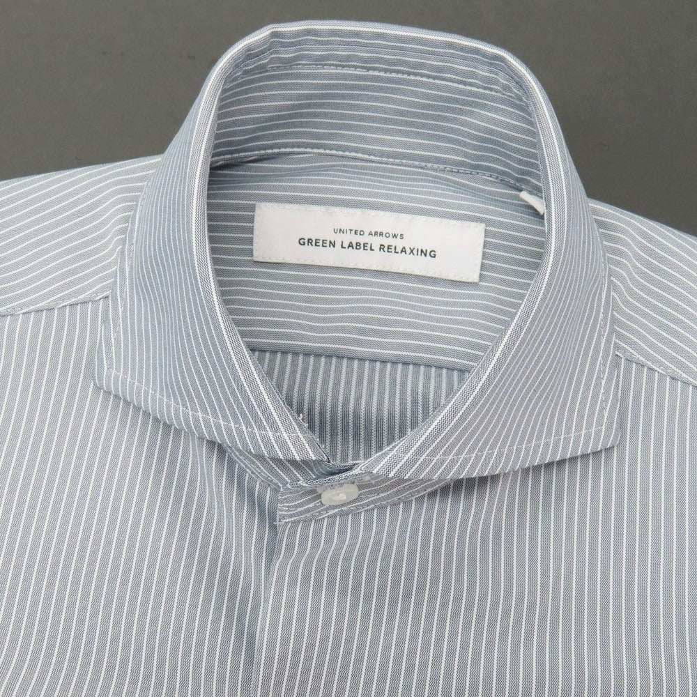 【中古】グリーンレーベルリラクシング green label relaxing ポリエステル ストライプ ホリゾンタルカラー 半袖シャツ グレーxホワイト【サイズS】【 状態ランクB 】【 メンズ 】