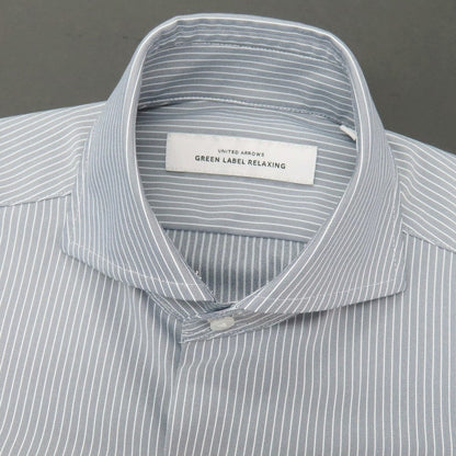 【中古】グリーンレーベルリラクシング green label relaxing ポリエステル ストライプ ホリゾンタルカラー 半袖シャツ グレーxホワイト【サイズS】【 状態ランクB 】【 メンズ 】