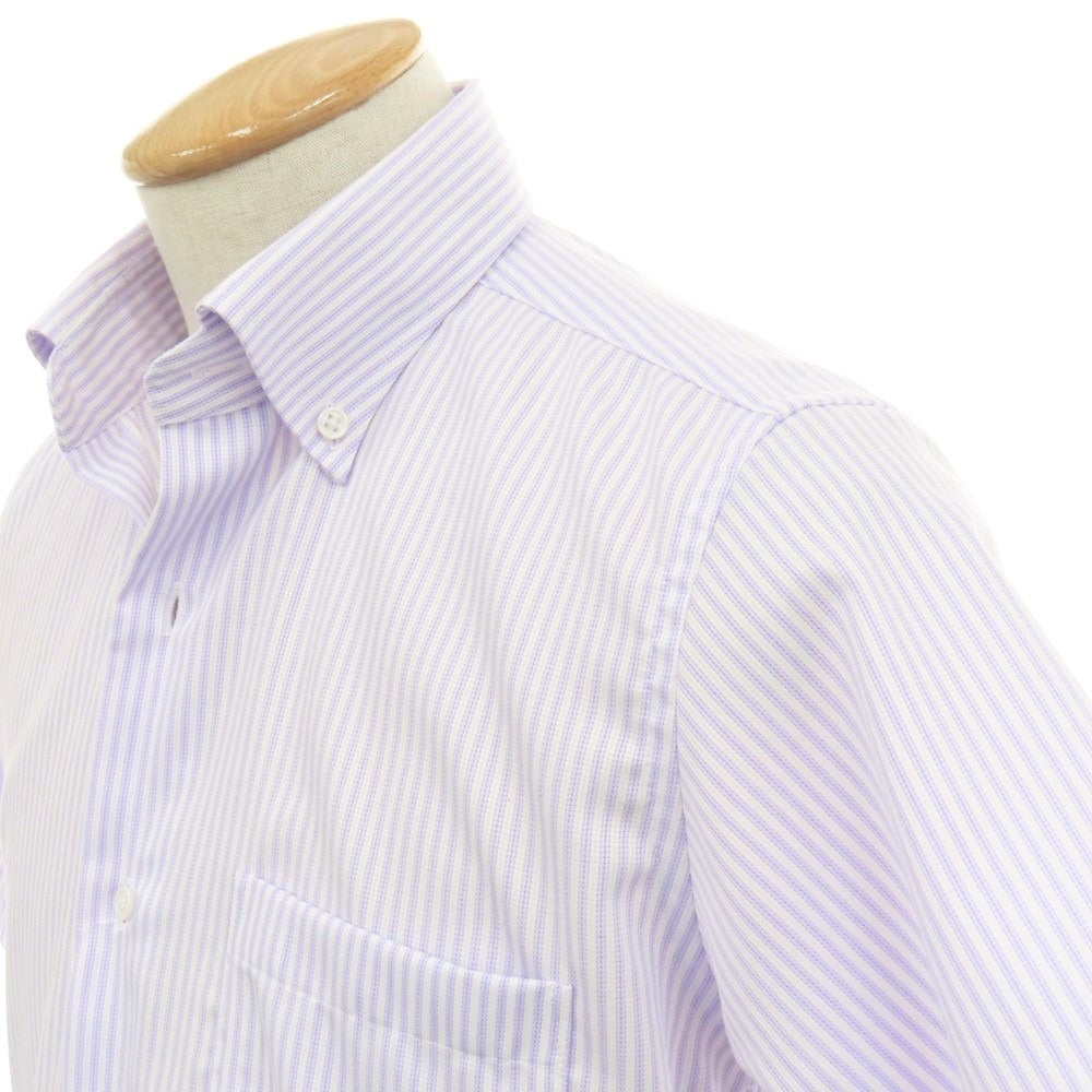【中古】グリーンレーベルリラクシング green label relaxing コットン ストライプ ボタンダウン 半袖シャツ ホワイトxラベンダー【サイズS】【 状態ランクA 】【 メンズ 】