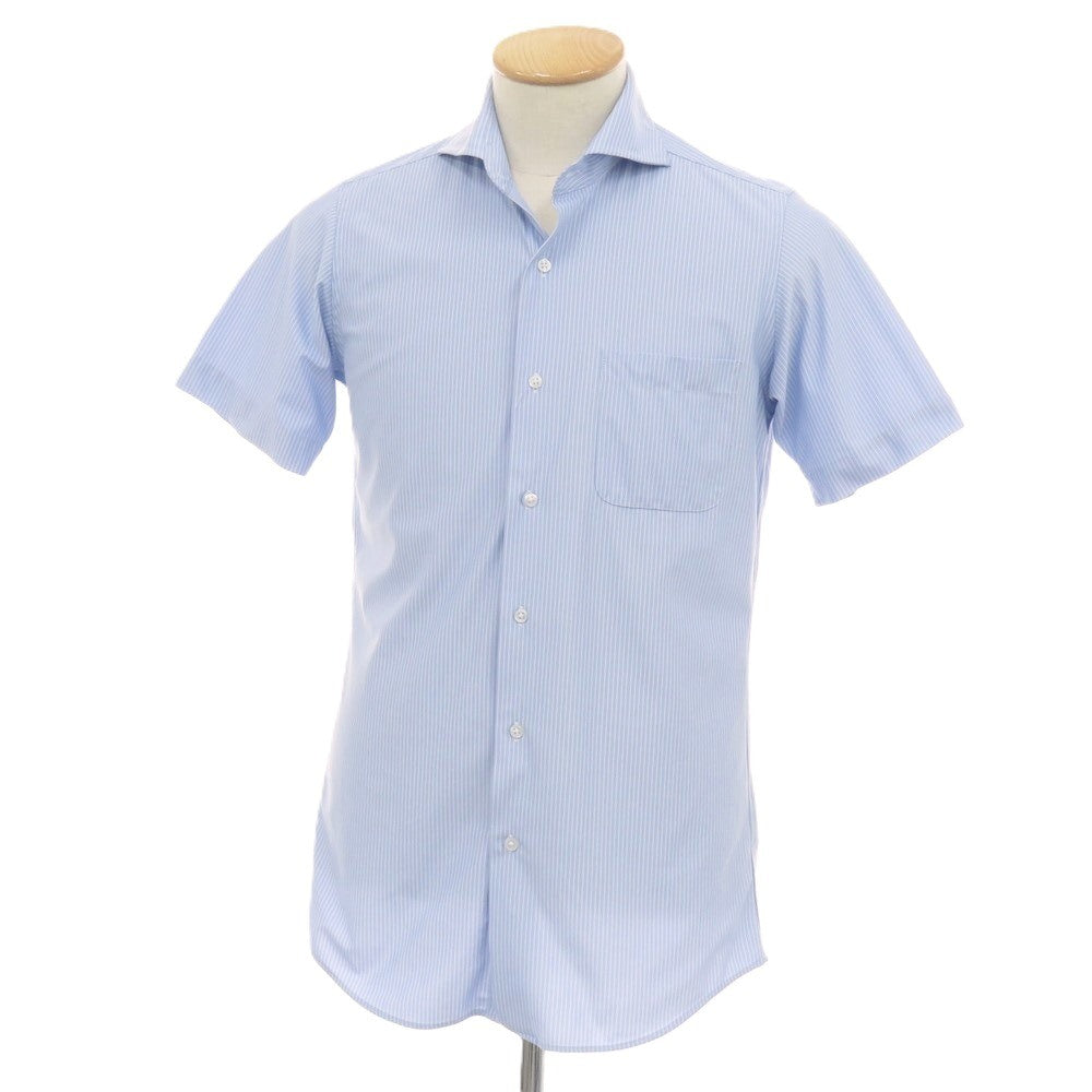 【中古】グリーンレーベルリラクシング green label relaxing ポリエステル ストライプ ホリゾンタルカラー 半袖シャツ ブルーxホワイト【サイズS】【 状態ランクB 】【 メンズ 】