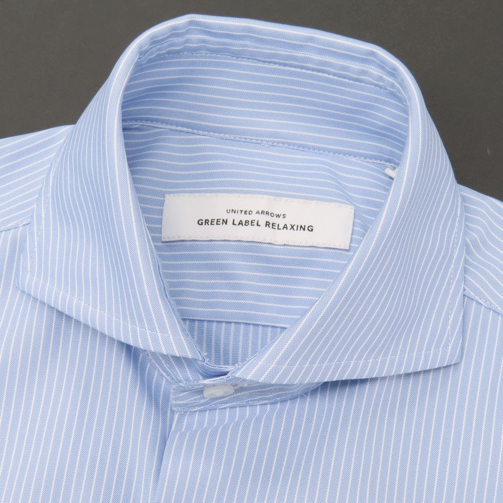 【中古】グリーンレーベルリラクシング green label relaxing ポリエステル ストライプ ホリゾンタルカラー 半袖シャツ ブルーxホワイト【サイズS】【 状態ランクB 】【 メンズ 】