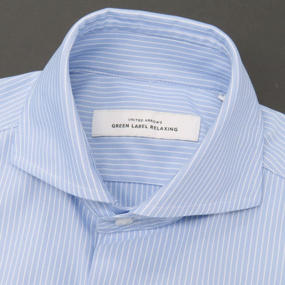 【中古】グリーンレーベルリラクシング green label relaxing ポリエステル ストライプ ホリゾンタルカラー 半袖シャツ ブルーxホワイト【サイズS】【 状態ランクB 】【 メンズ 】