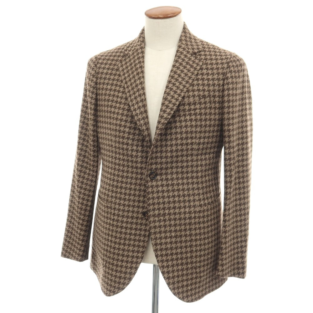 【新品】シパーリオ バイ スティレラティーノ SIPARIO by STILE LATINO ウールカシミヤ ハウンドトゥース 3B テーラードジャケット ベージュxブラウン【サイズ48 Drop8R】【 状態ランクN 】【 メンズ 】