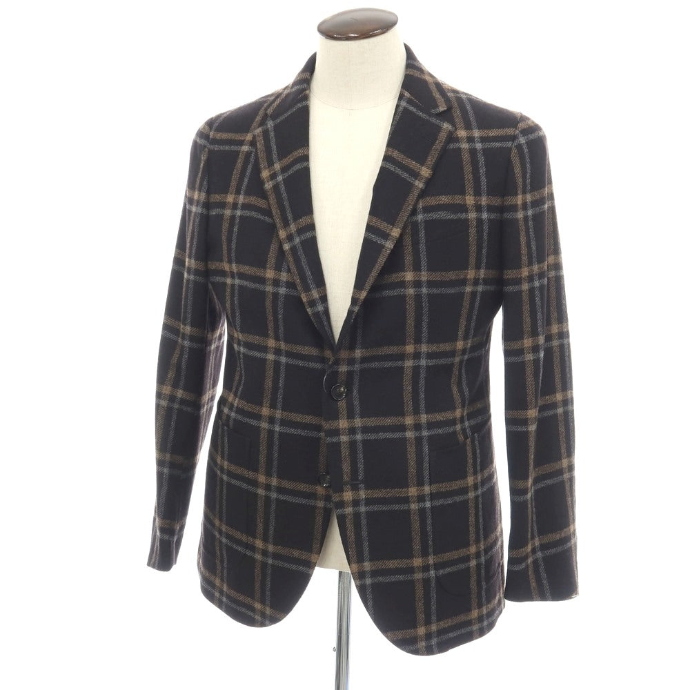 【新品】シパーリオ バイ スティレラティーノ SIPARIO by STILE LATINO ウールカシミヤ チェック 3B テーラードジャケット ブラックxベージュ【サイズ50 Drop8R】【 状態ランクN 】【 メンズ 】